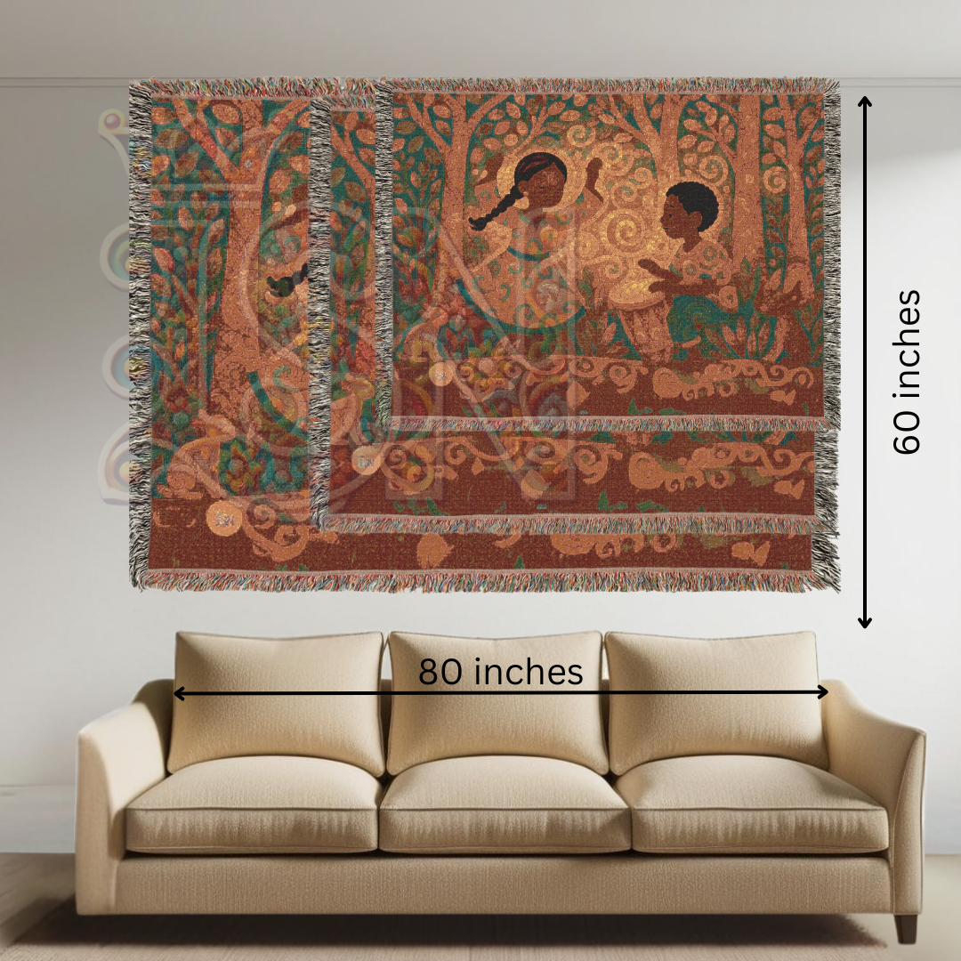 The Drummer Who Knew the Forest – African Folk Art Woven Blanket, Story Throw, Cozy Gift for Music Lovers, Nature-Inspired Decor