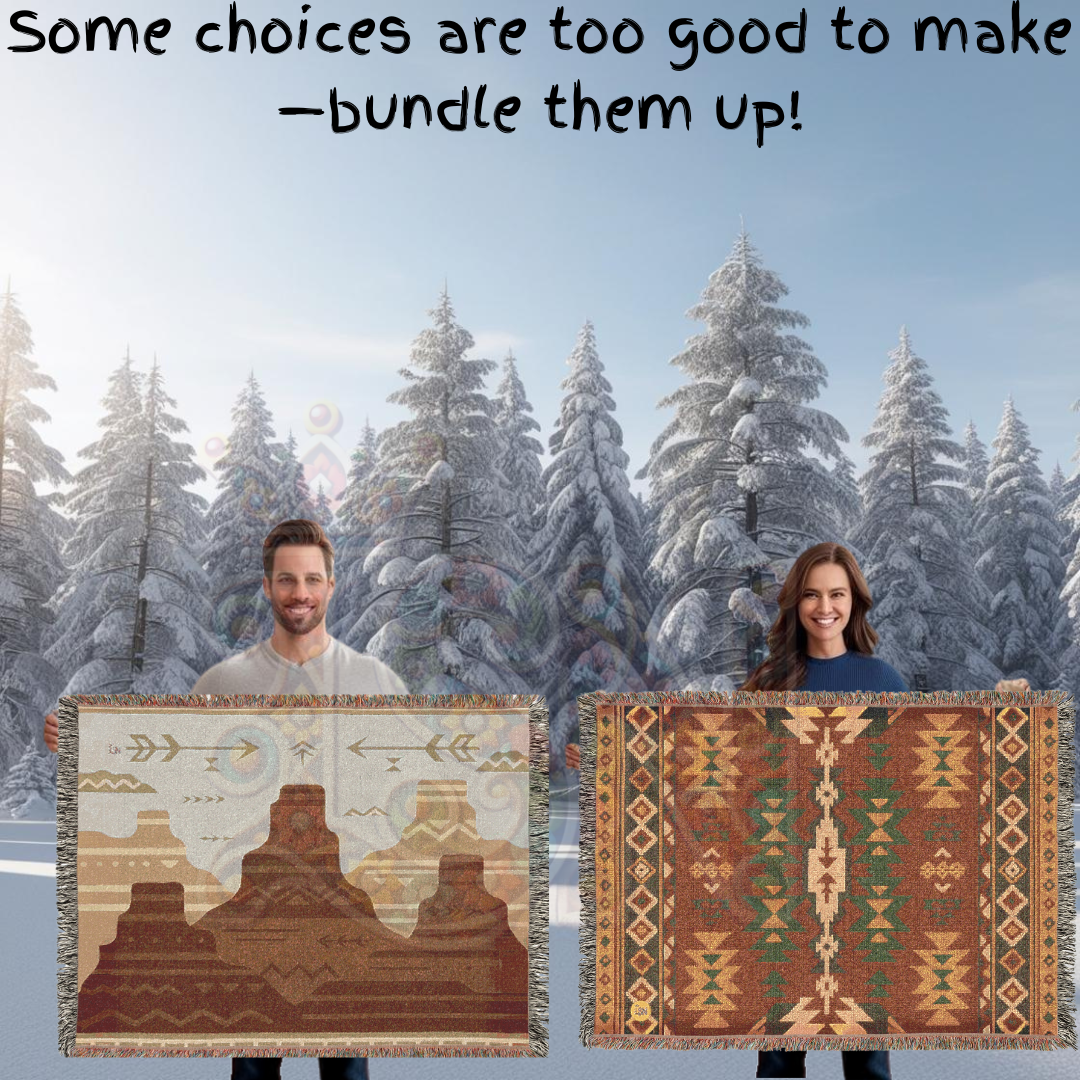Ancient Echoes – Woven Blanket with Southwest-Inspired Hand, Spiral & Nature Symbols