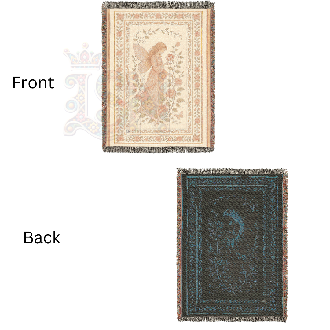 Slumbering Fairy Woven Blanket – Fairycore Home Decor Tapestry Throw, Floral Frame, Cozy Dream Gift