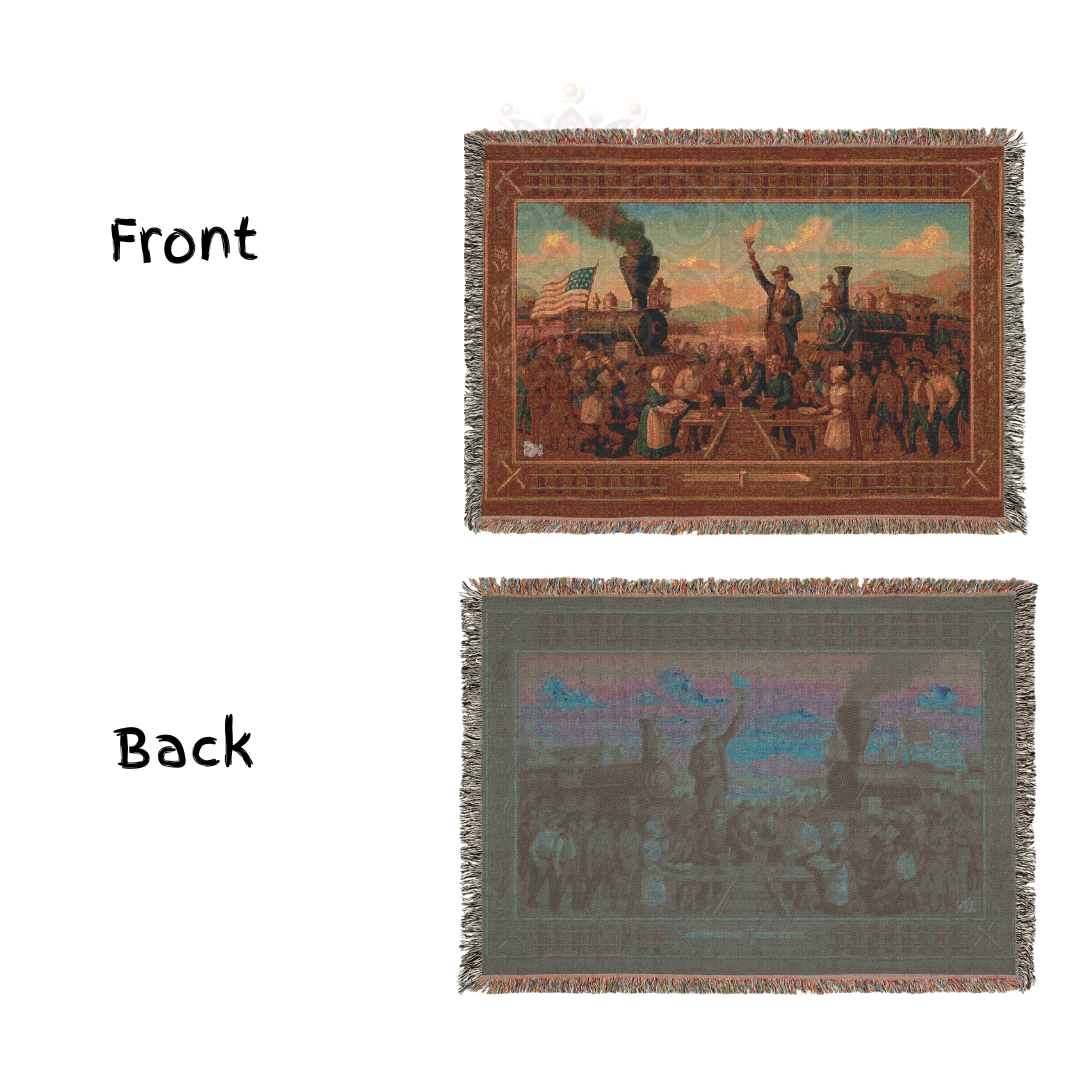 Transcontinental Railroad Celebration – Historic American Folk Art Woven Throw Blanket