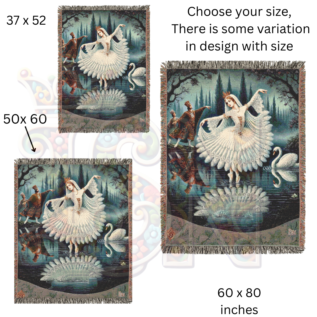 Swan Lake Ballet Woven Blanket – 100% Cotton, Elegant Ballerina Tapestry, Fairy Tale Dance Decor, Classic Art Throw, Romantic Gift