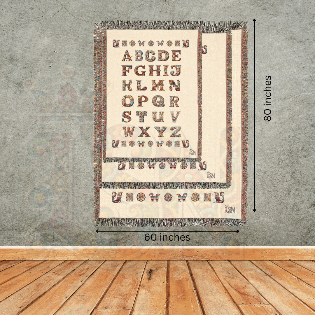 White Elegant Alphabet Woven Cotton Blanket – Bohemian Luxe Tapestry Throw