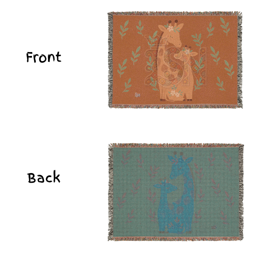Gentle Giraffes Woven Blanket – Mother & Baby Animal Nursery Throw, Soft Nature-Inspired Baby Room Gift