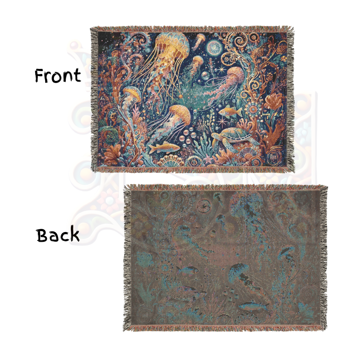 Jellyfish Dreamscape Mystical Ocean Life Woven Blanket – Serene Coastal Decor, Marine Gift for Nature Enthusiasts