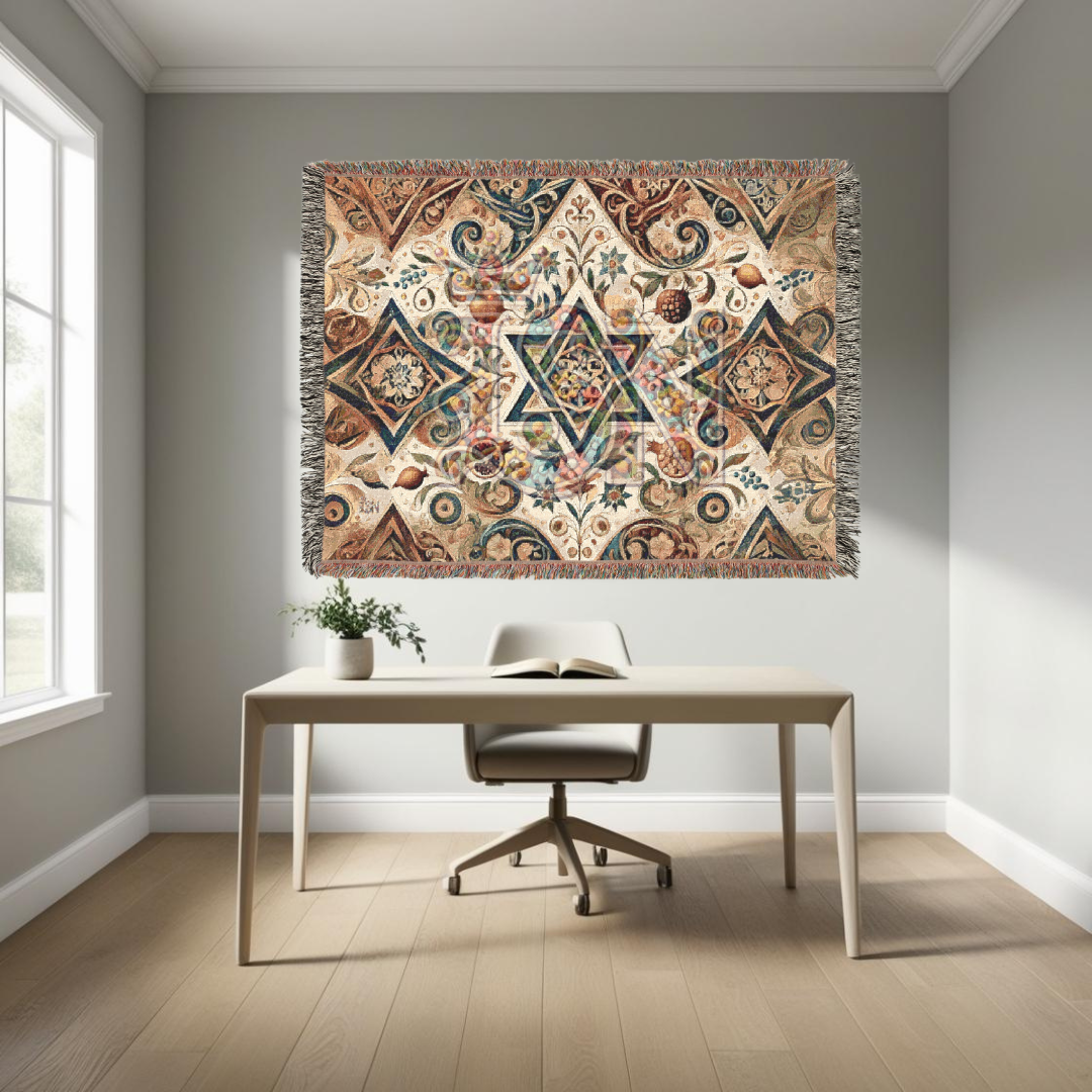 Star of David Jewish Heritage Woven Throw Blanket – Nature Inspired Cotton Tapestry