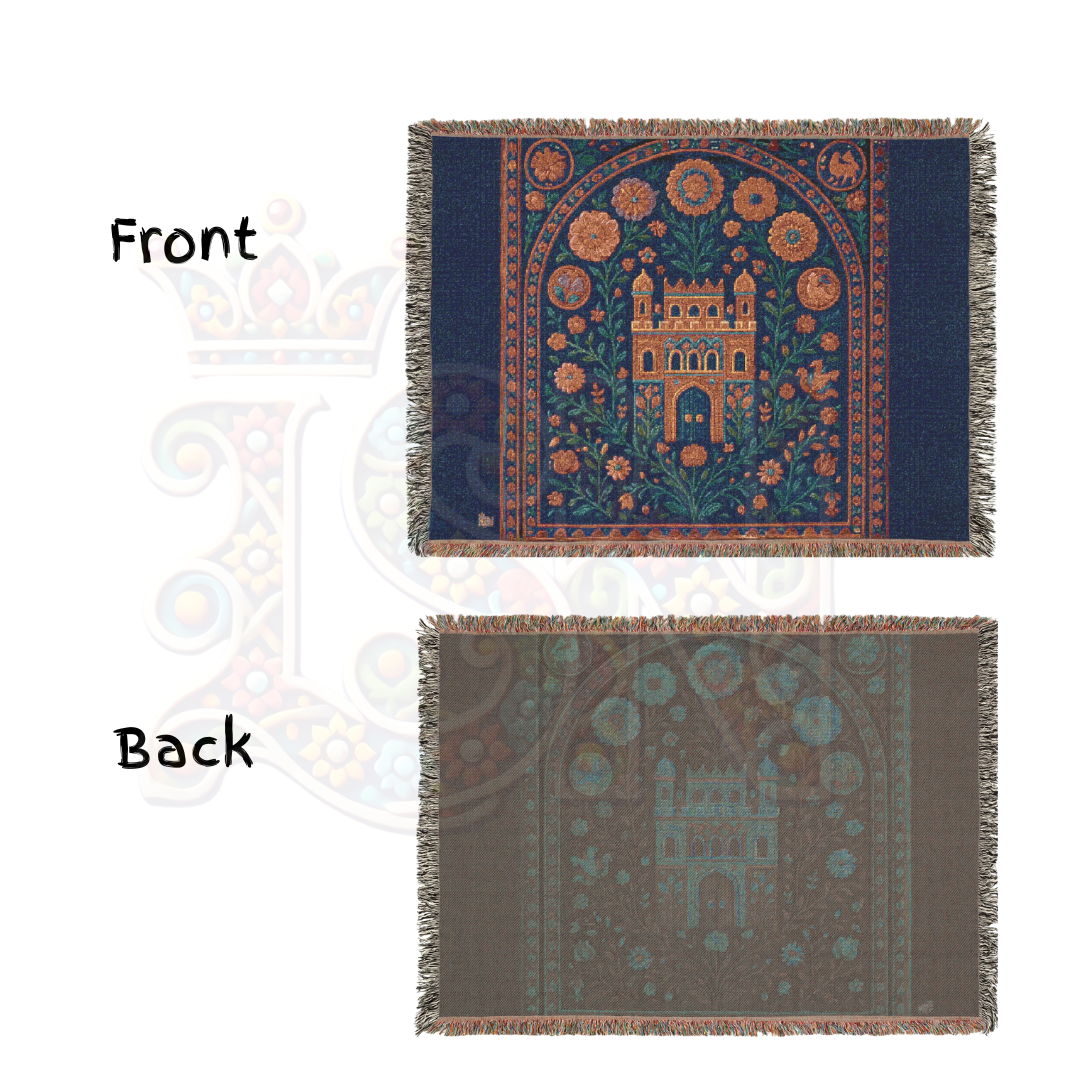 Enchanted Castle Garden Mystical Fortress Folk Art Woven Blanket – Magical Home Decor Throw, Fairy Tale Gift