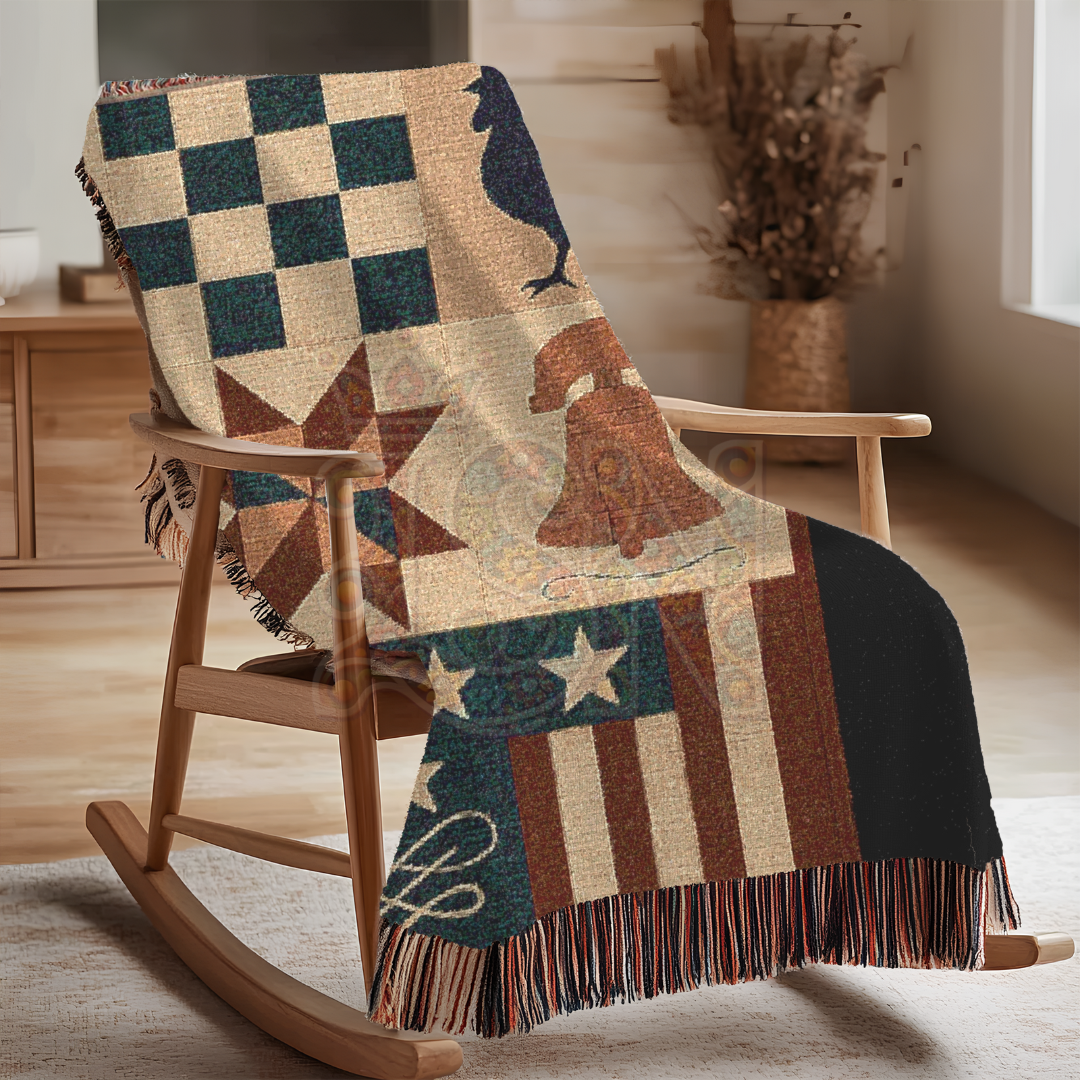 Liberty bell, rooster, stars, stripes and red white and blue a tribute to Americana and the USA.