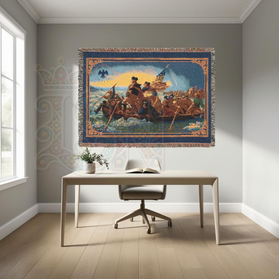 Washington Crossing the Delaware – Historic American Folk Art Woven Throw Blanket