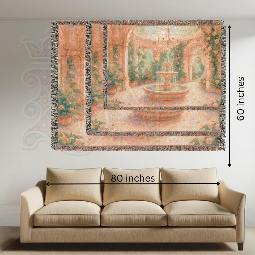 Sunlit Rose Garden Fairycore Woven Blanket – Enchanted Courtyard Throw