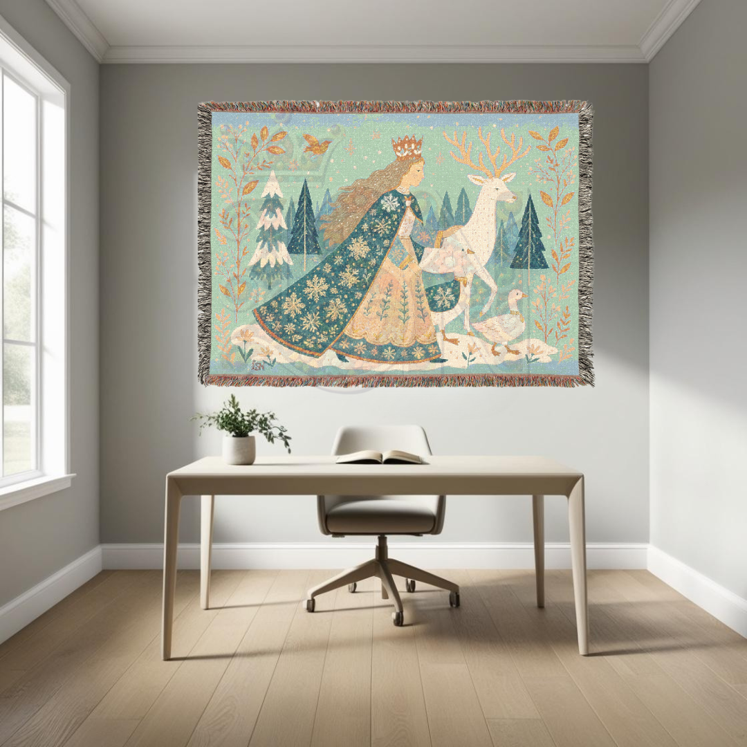 Winter Queen’s Procession Enchanted Folk Art Woven Blanket – Cozy 100% Cotton Throw