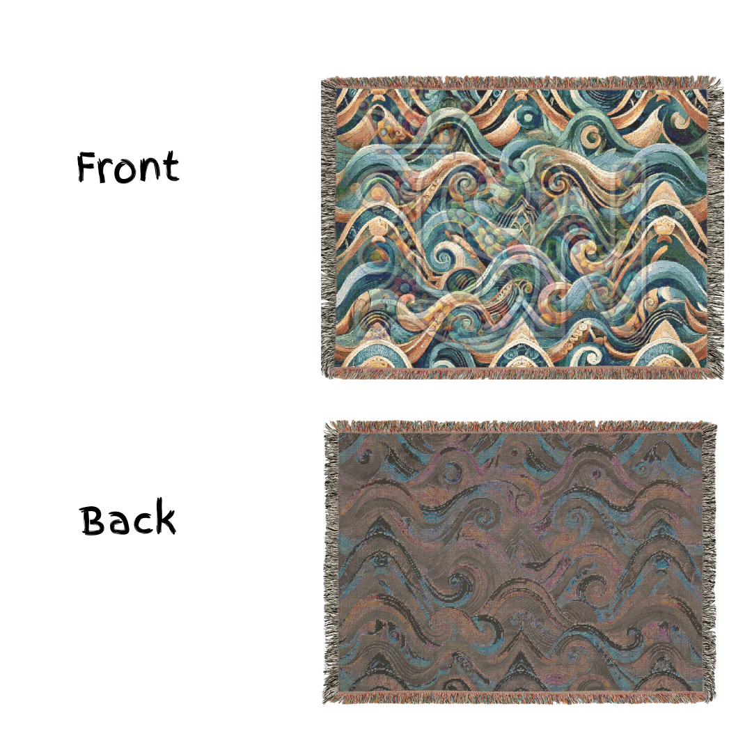 Abstract Ocean Waves Woven Throw Blanket – Tribal Inspired Cotton Tapestry
