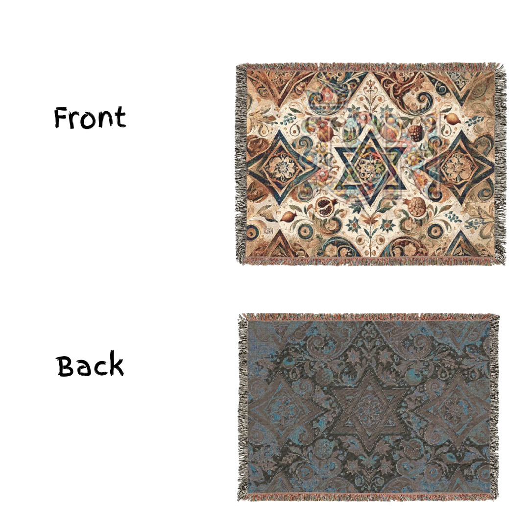 Star of David Jewish Heritage Woven Throw Blanket – Nature Inspired Cotton Tapestry