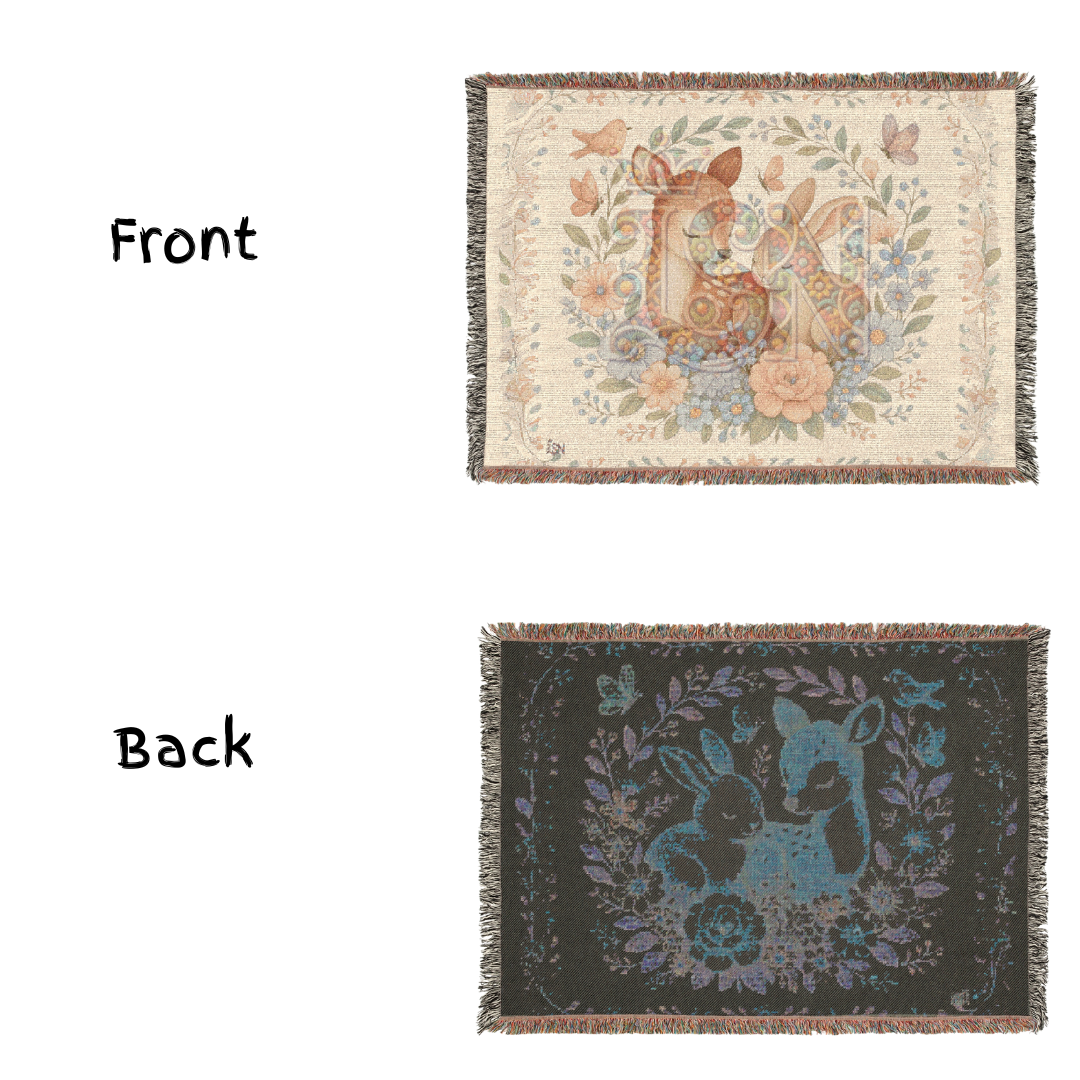 Tender Friends Nursery Gentle Deer & Bunny Floral Woven Blanket – Cozy 100% Cotton Baby Throw