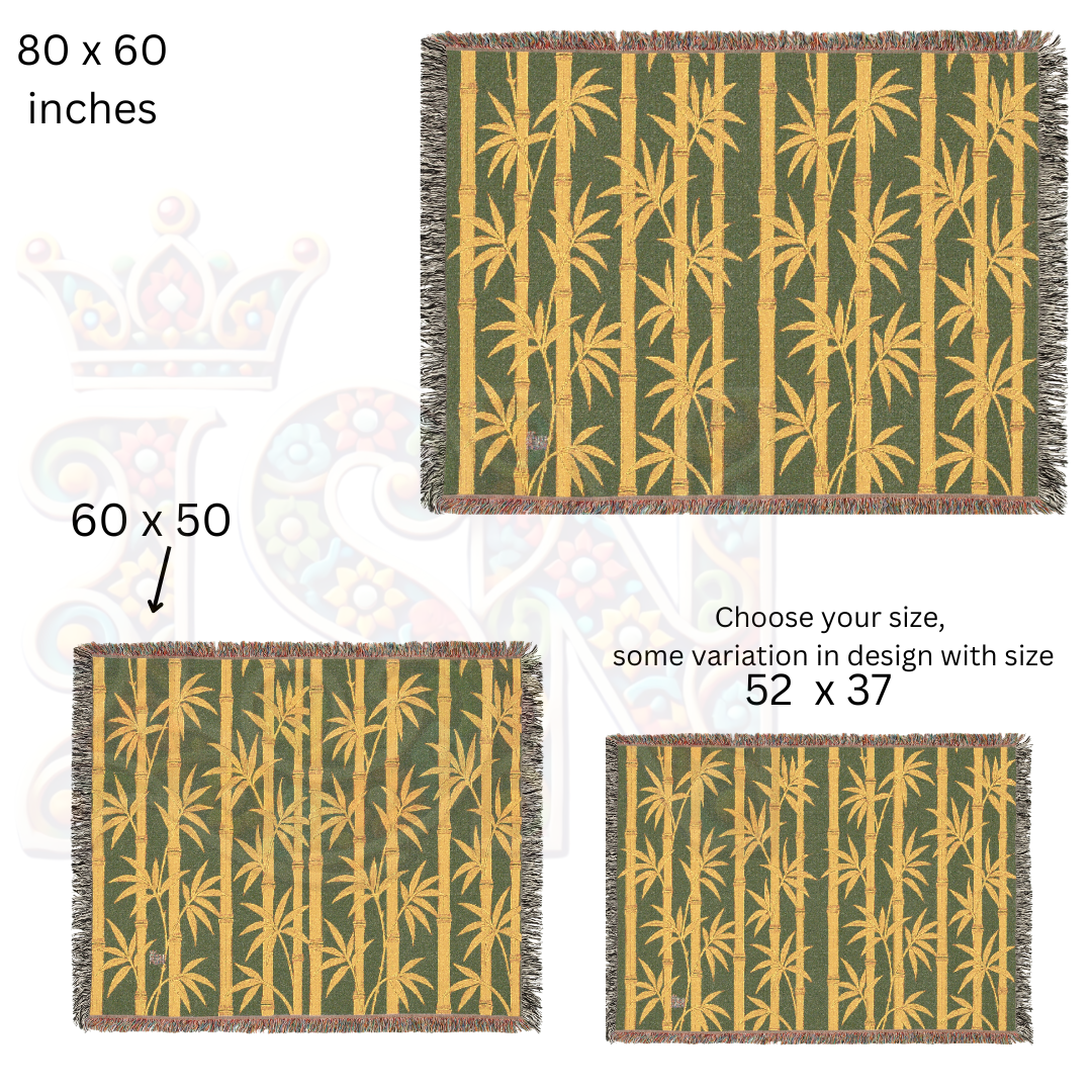 Golden Grove – Earth-Toned Bamboo Woven Throw Blanket in Gold and Green
