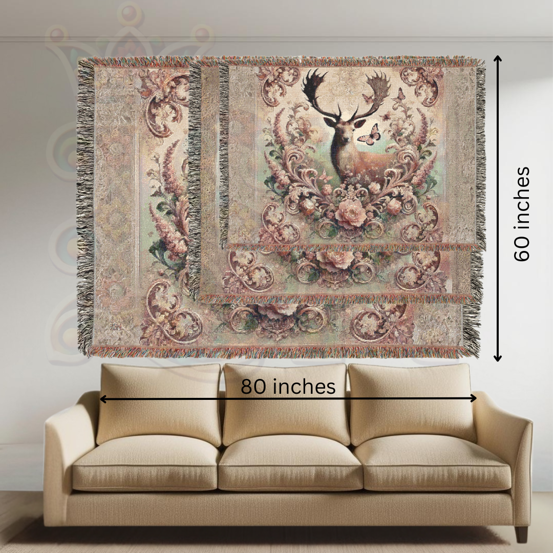 Majestic Deer Woven Blanket – 100% Cotton Nature Throw | Vintage Wildlife Tapestry | Rustic Lodge Decor | Cottagecore Bedding