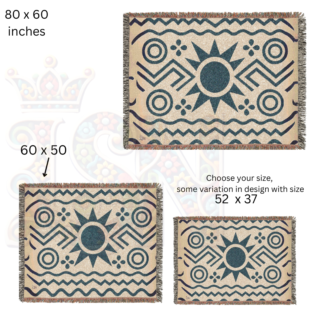 Geometry of the Ancestors – African Folk Motif Woven Blanket, Bold Tribal Symbol Throw, Minimalist Heritage-Inspired Textile