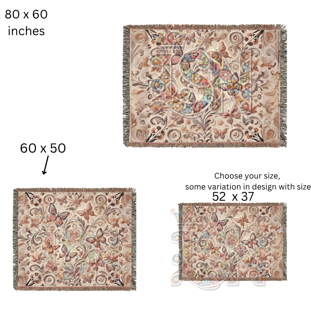 Whispers of Wings Butterfly Garden Woven Blanket – Elegant Folk Art Throw with Butterflies & Floral Motifs for Home & Gift