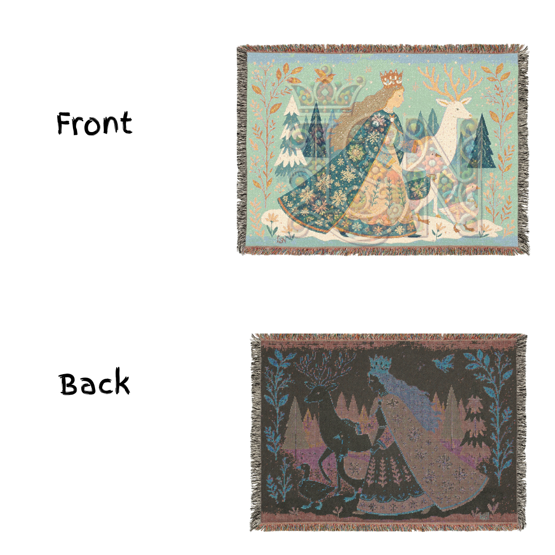 Winter Queen’s Procession Enchanted Folk Art Woven Blanket – Cozy 100% Cotton Throw