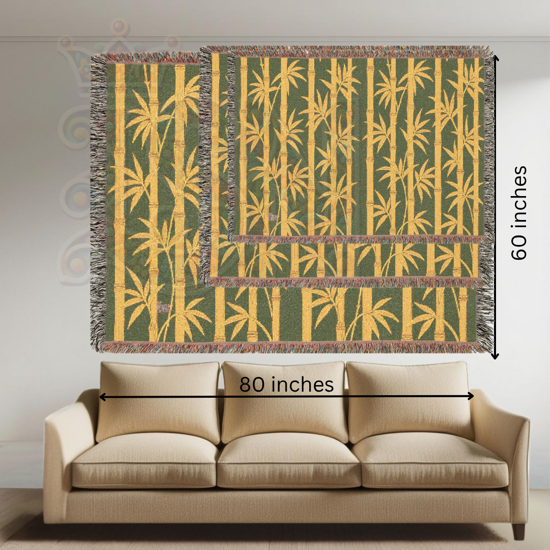 Golden Grove – Earth-Toned Bamboo Woven Throw Blanket in Gold and Green