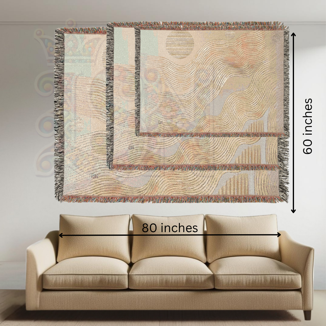 Whispering Waves Minimalist Flowing Lines Woven Blanket, Earth Tone Cozy Throw, Modern Calming Home Decor Gift
