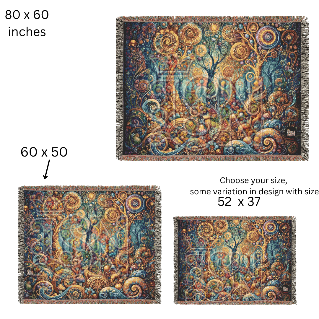 Whimsical Golden Trees – Folk Art Woodland Woven Throw Blanket