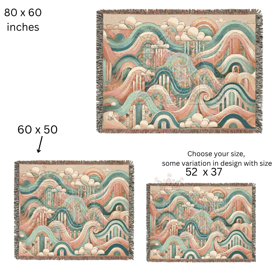 Waves of Wonder Abstract Pastel Landscape Woven Blanket – Dreamy & Calming Throw, Artistic Home Decor Gift