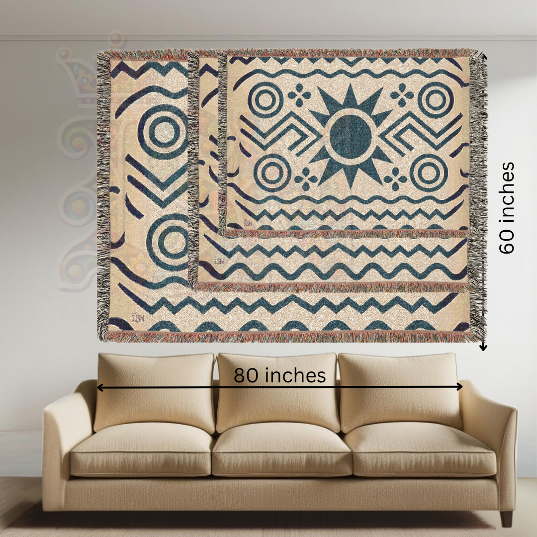 Geometry of the Ancestors – African Folk Motif Woven Blanket, Bold Tribal Symbol Throw, Minimalist Heritage-Inspired Textile
