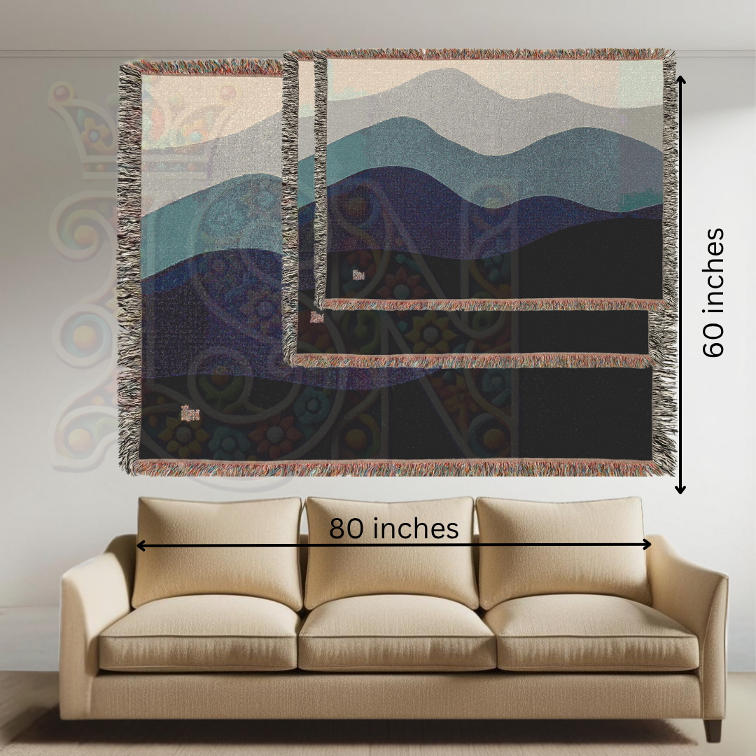 Layered Serenity Minimalist Hills Woven Blanket, Earth Tone Cozy Throw, Modern Nature-Inspired Home Decor Gift