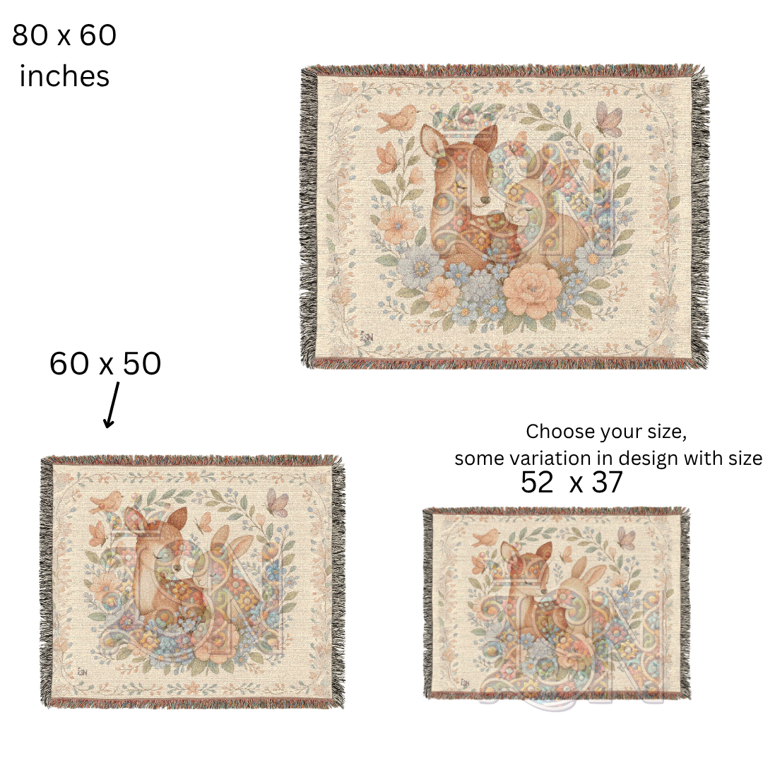 Tender Friends Nursery Gentle Deer & Bunny Floral Woven Blanket – Cozy 100% Cotton Baby Throw