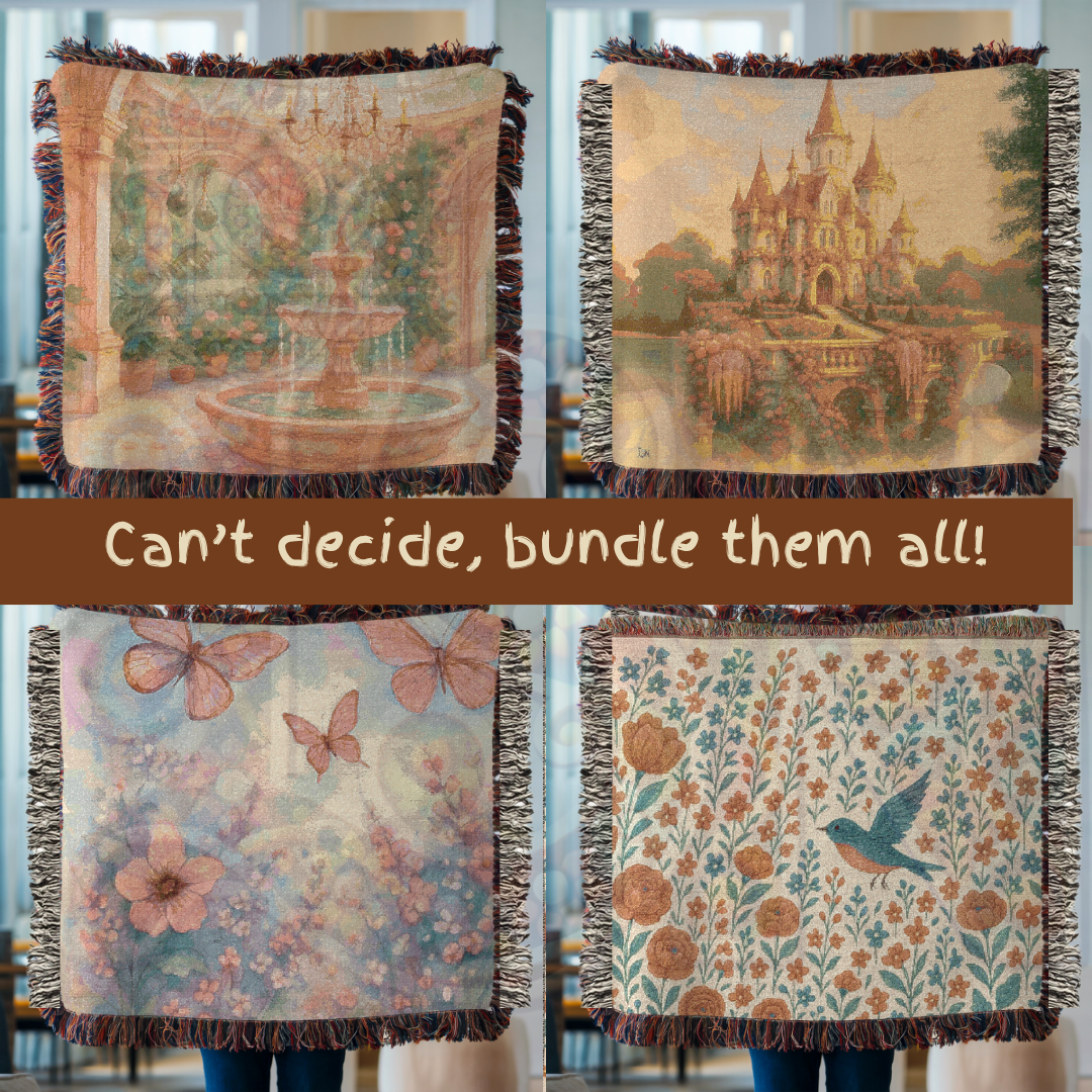 Mushroom Fairy Market Whimsical Fairycore Forest Gathering Woven Blanket – Magical Throw