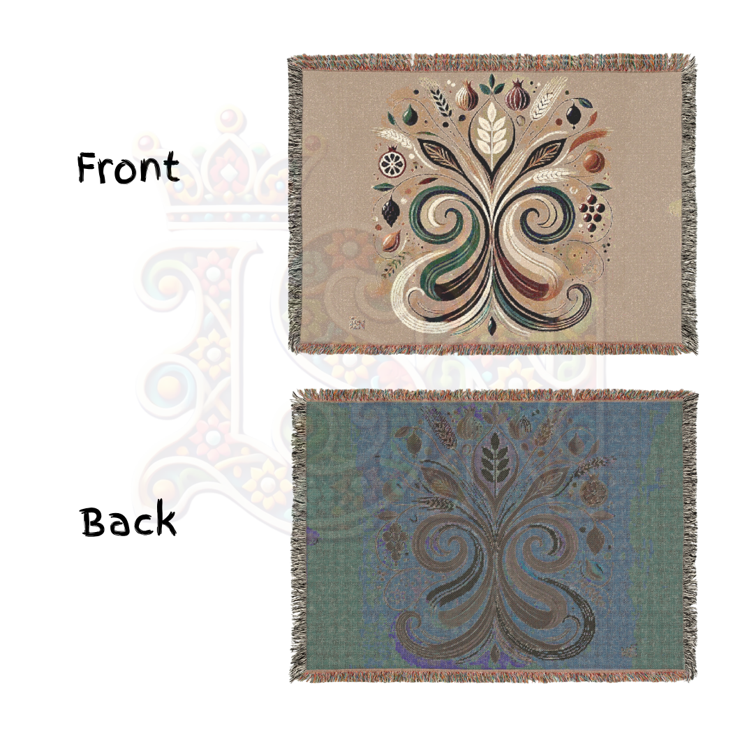 Bountiful Flourish Botanical & Grain Woven Blanket – Nature’s Abundance Throw, Harvest & Nourishment Inspired Gift