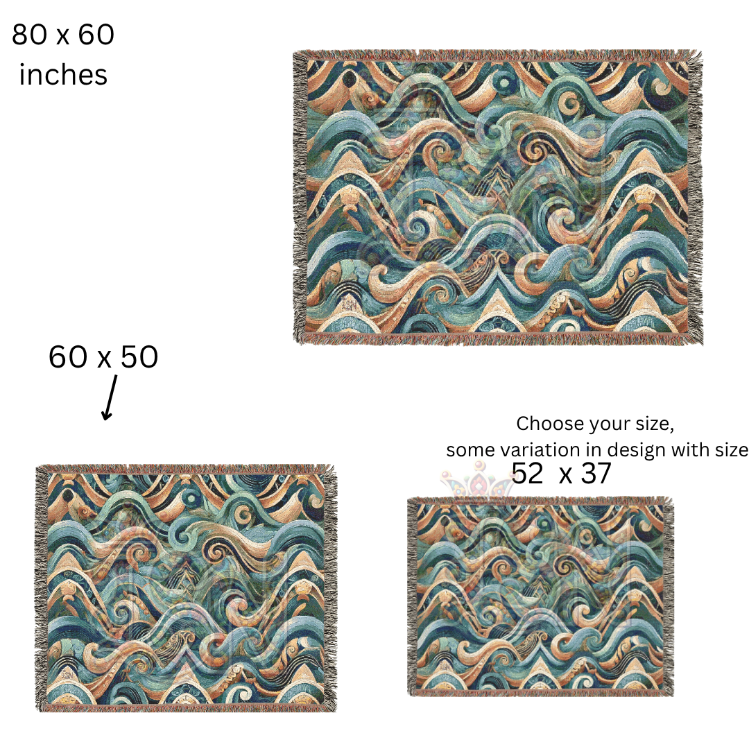 Abstract Ocean Waves Woven Throw Blanket – Tribal Inspired Cotton Tapestry