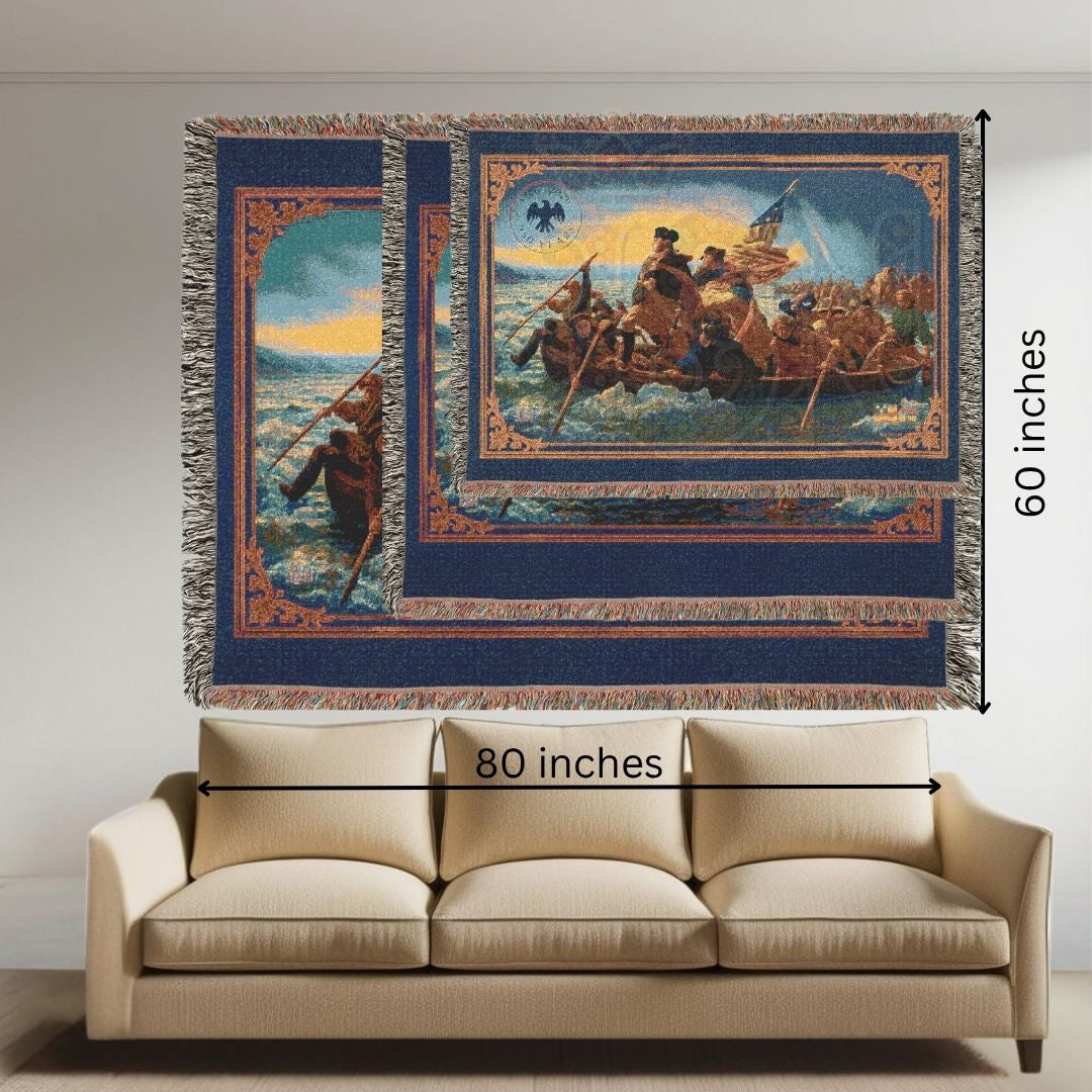 Washington Crossing the Delaware – Historic American Folk Art Woven Throw Blanket