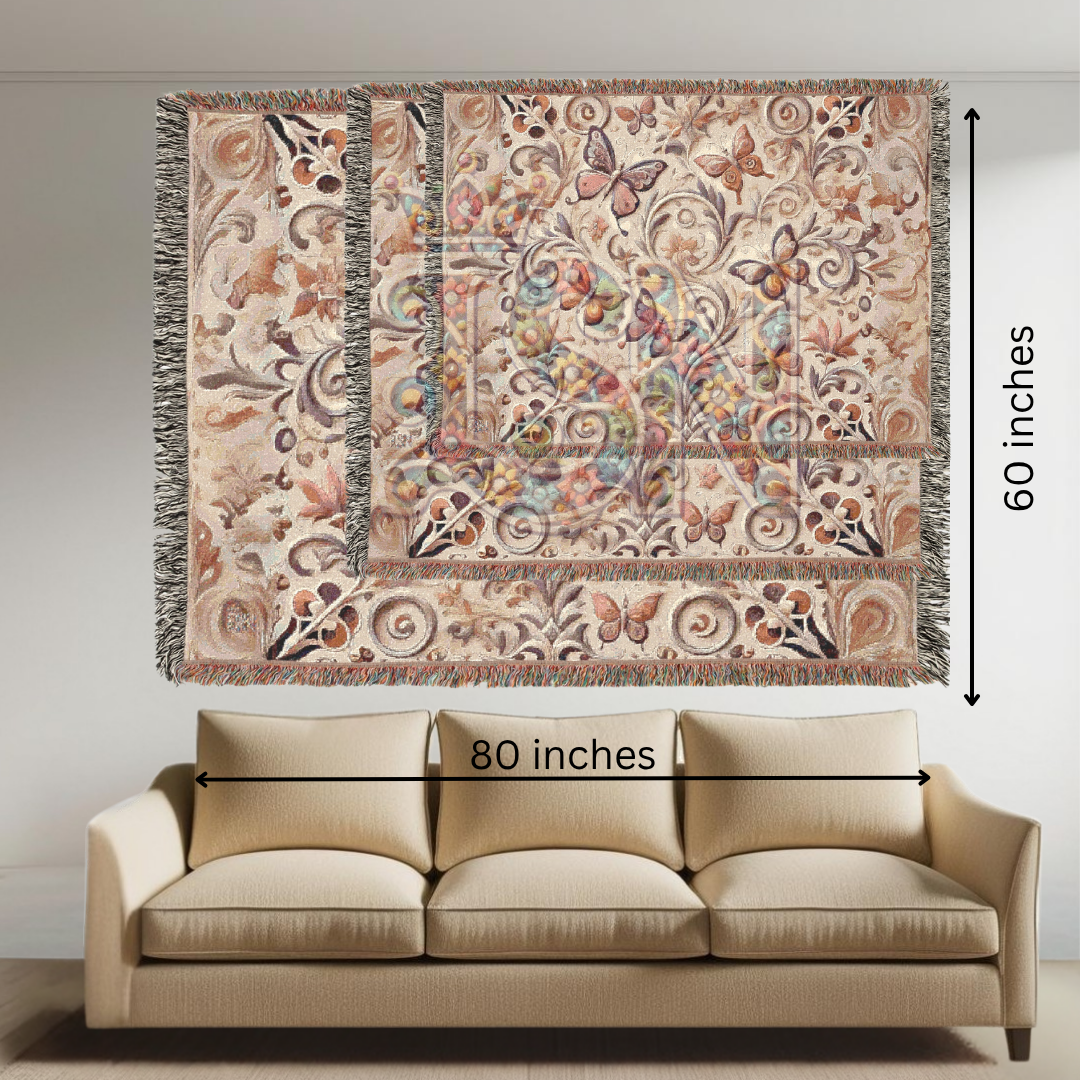 Whispers of Wings Butterfly Garden Woven Blanket – Elegant Folk Art Throw with Butterflies & Floral Motifs for Home & Gift