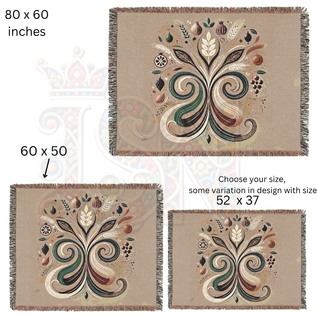 Bountiful Flourish Botanical & Grain Woven Blanket – Nature’s Abundance Throw, Harvest & Nourishment Inspired Gift