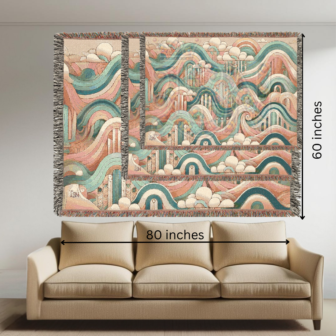 Waves of Wonder Abstract Pastel Landscape Woven Blanket – Dreamy & Calming Throw, Artistic Home Decor Gift