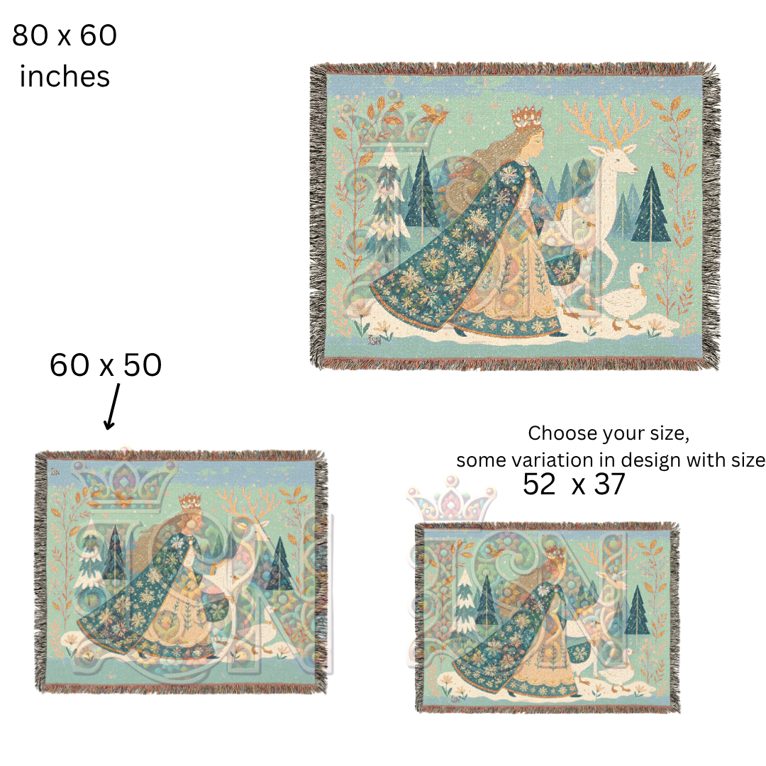 Winter Queen’s Procession Enchanted Folk Art Woven Blanket – Cozy 100% Cotton Throw