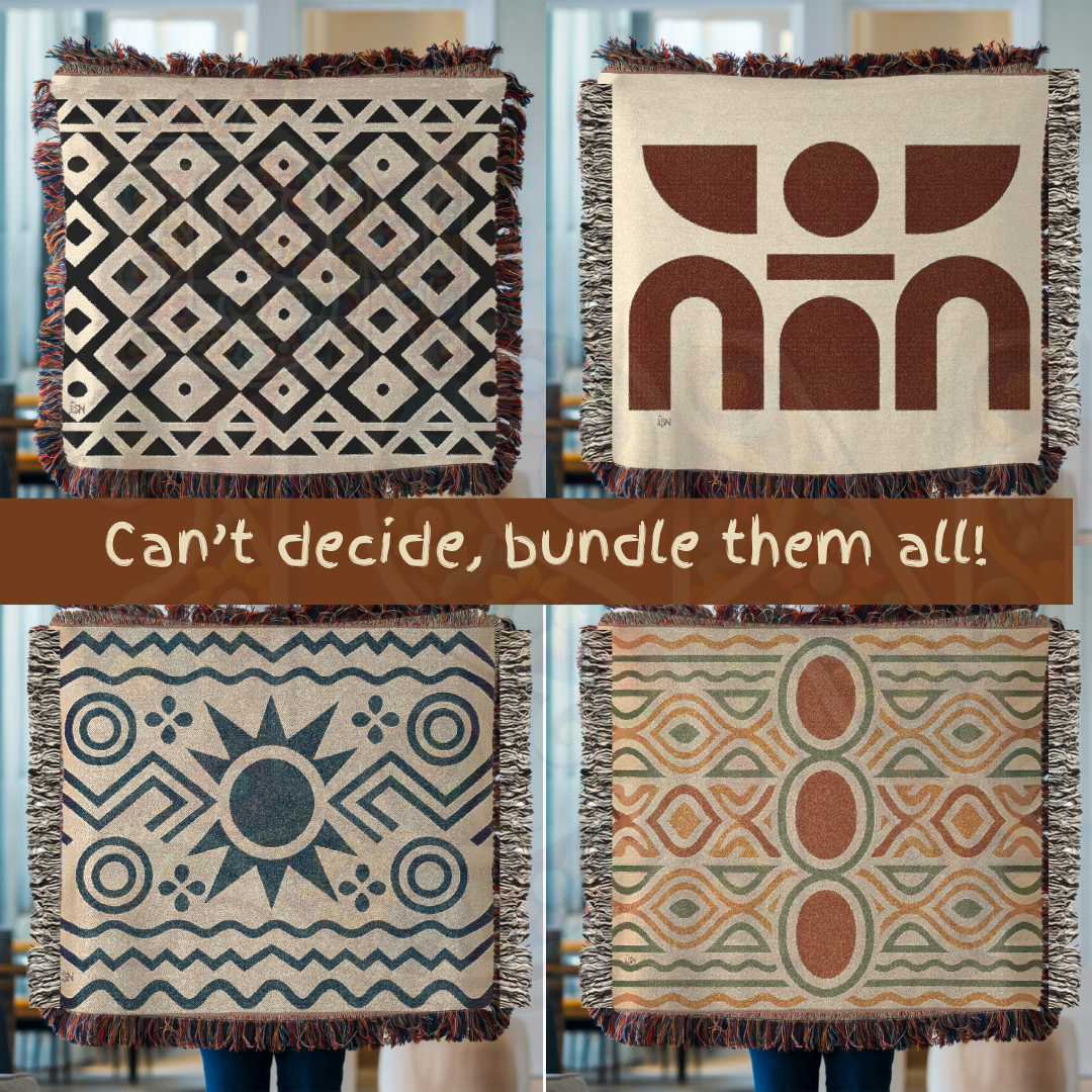 Geometry of the Ancestors – African Folk Motif Woven Blanket, Bold Tribal Symbol Throw, Minimalist Heritage-Inspired Textile