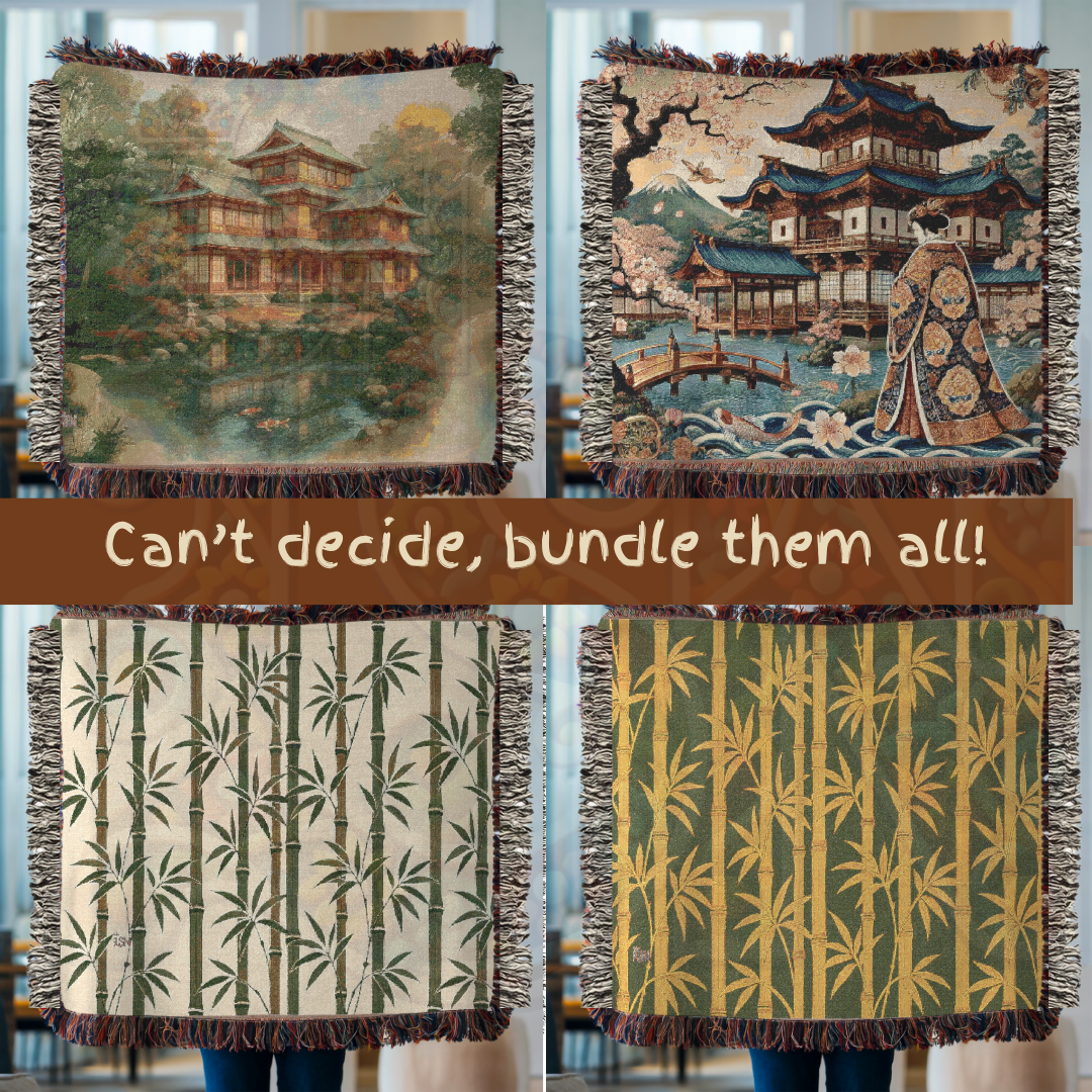 Golden Grove – Earth-Toned Bamboo Woven Throw Blanket in Gold and Green
