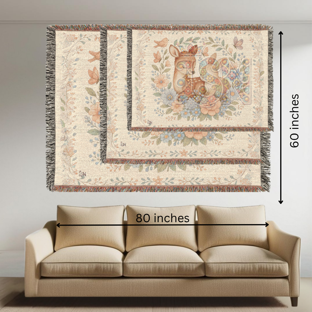 Tender Friends Nursery Gentle Deer & Bunny Floral Woven Blanket – Cozy 100% Cotton Baby Throw