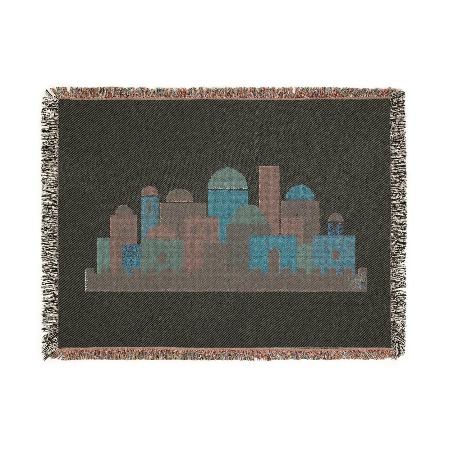 Jerusalem Skyline Modern Judaica Woven Blanket – Contemporary Cityscape Tapestry Throw, Neutral Home Decor, Heirloom Gift