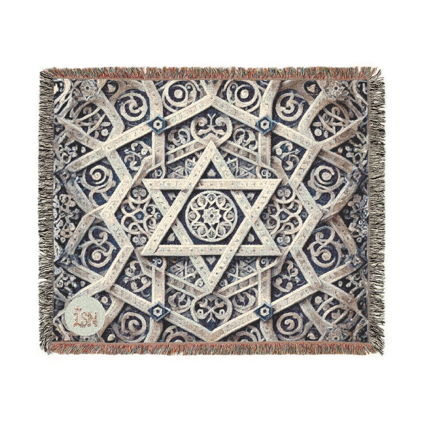 Star of David Geometric Woven Tapestry Blanket – Judaica Home Decor Throw, 100% Cotton, Heirloom Textile