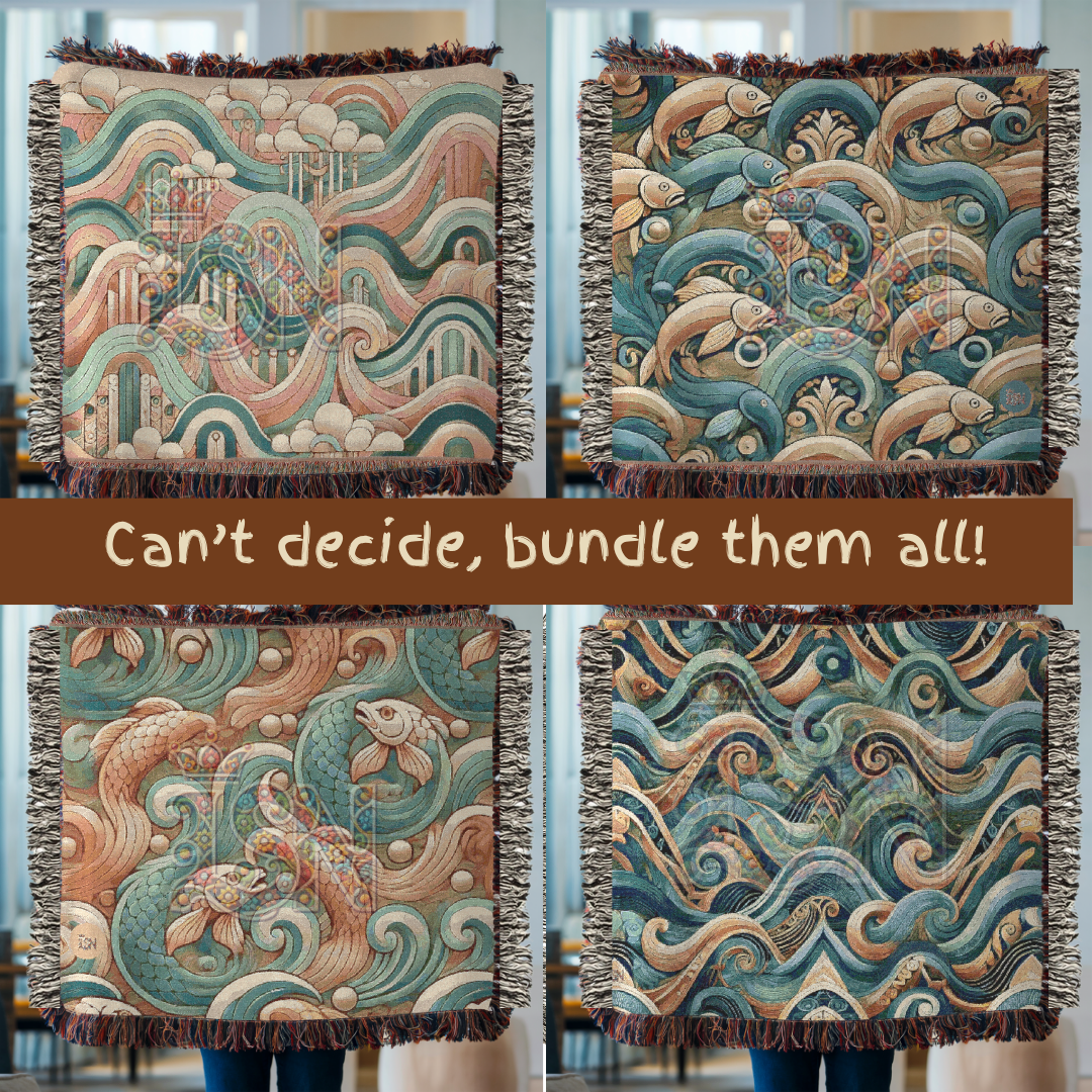 Abstract Ocean Waves Woven Throw Blanket – Tribal Inspired Cotton Tapestry