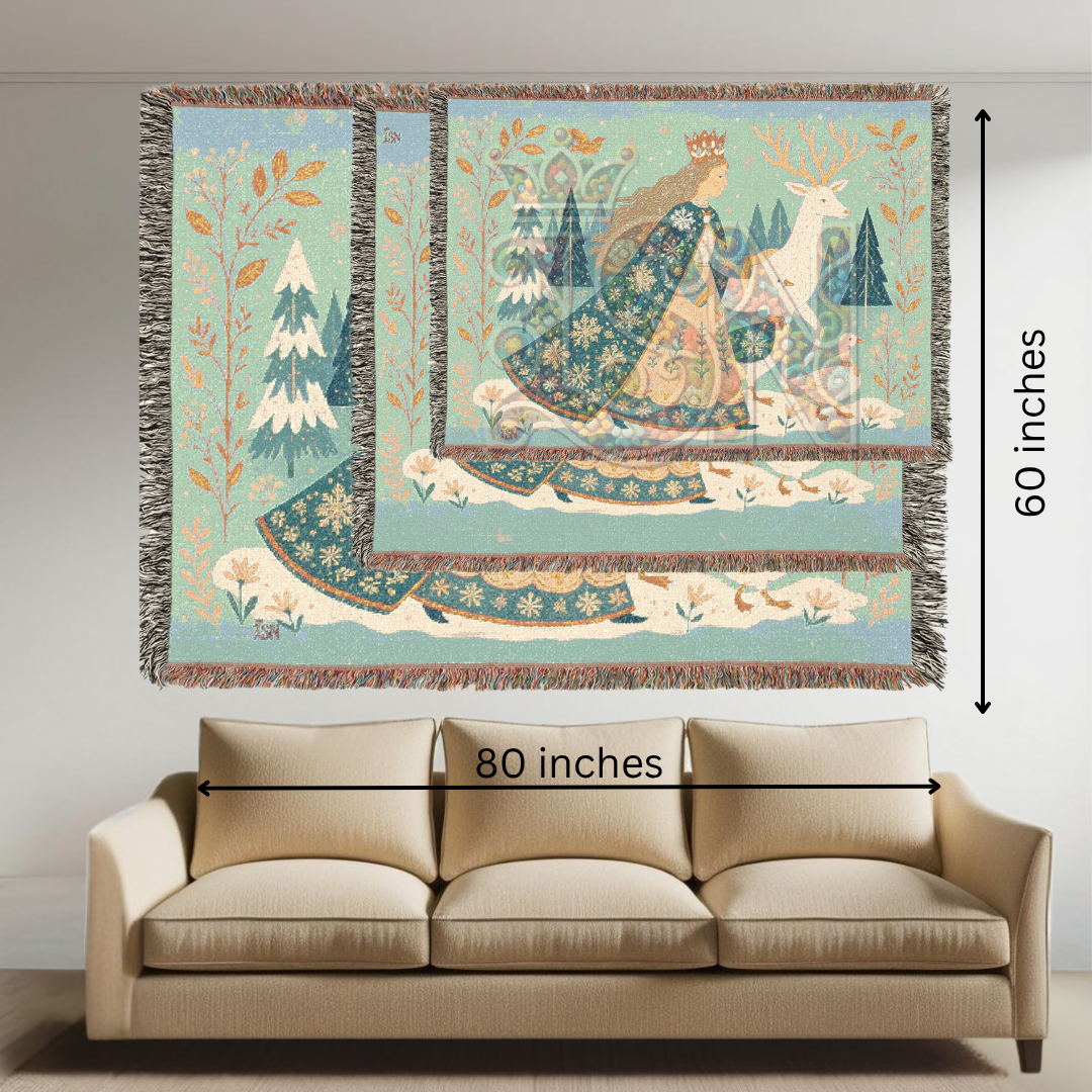 Winter Queen’s Procession Enchanted Folk Art Woven Blanket – Cozy 100% Cotton Throw