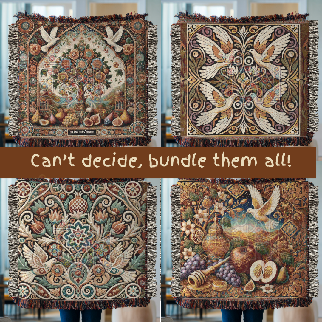 Four Doves Harmony Folk Art Woven Blanket – Peaceful Unity Throw with Ornamental Floral Design