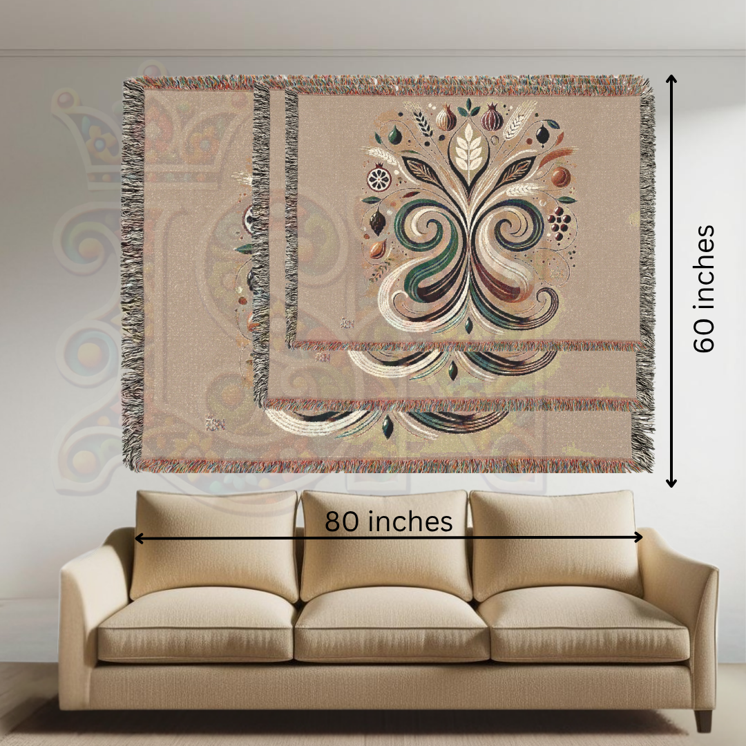 Bountiful Flourish Botanical & Grain Woven Blanket – Nature’s Abundance Throw, Harvest & Nourishment Inspired Gift
