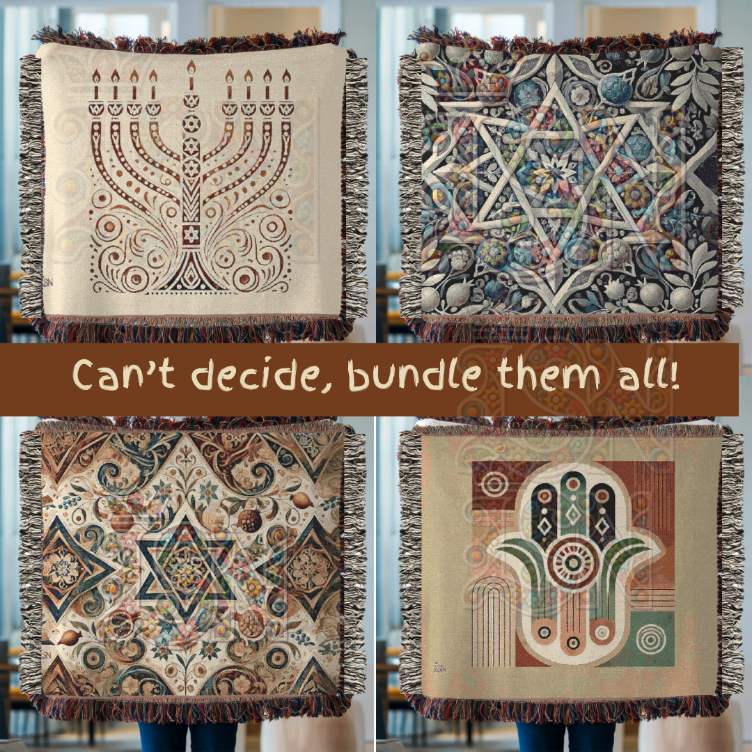 Hand Hamsa Folk Art Woven Blanket – Symbolic Hand of Protection & Peace Throw
