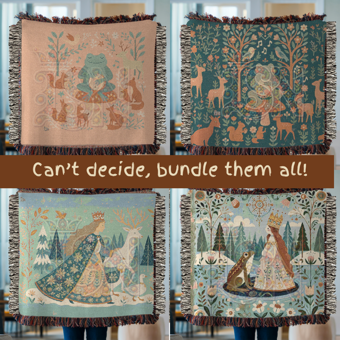 Winter Queen’s Procession Enchanted Folk Art Woven Blanket – Cozy 100% Cotton Throw