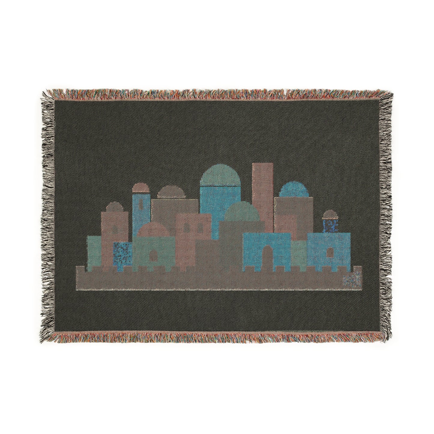 Jerusalem Skyline Modern Judaica Woven Blanket – Contemporary Cityscape Tapestry Throw, Neutral Home Decor, Heirloom Gift