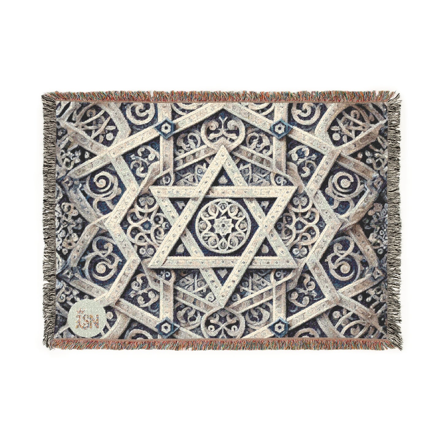 Star of David Geometric Woven Tapestry Blanket – Judaica Home Decor Throw, 100% Cotton, Heirloom Textile